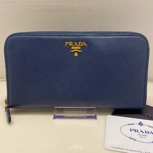 Authentic Prada Long Blue Saffiano Leather Wallet Luxury Designer